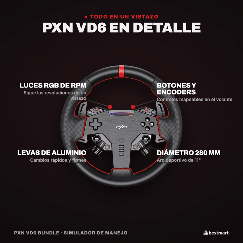 Simulador de Manejo PXN Bundle VD6 Negro - Bestmart