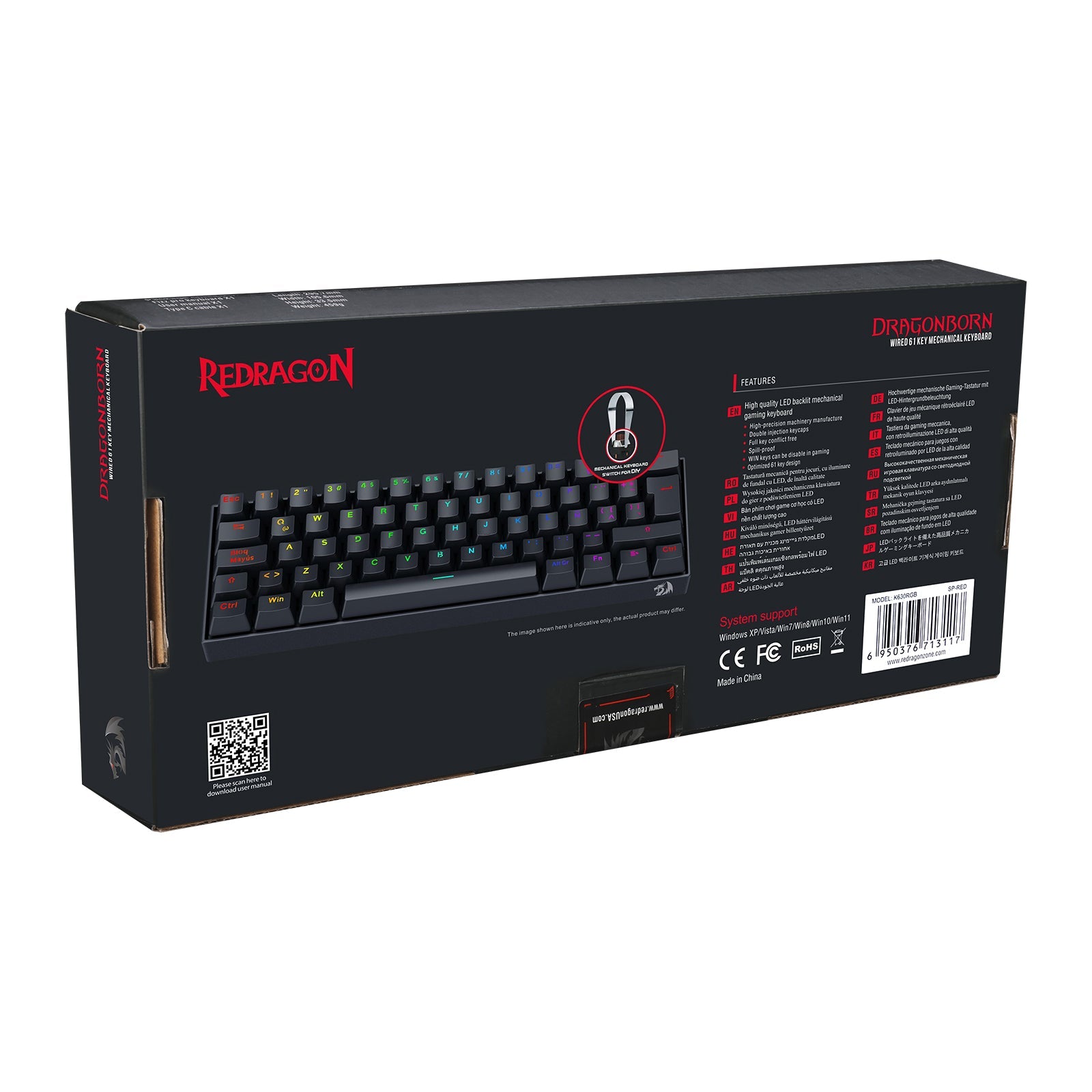 Teclado Gamer Redragon DRAGONBORN K630 RGB - SWITCH RED - Negro - Bestmart