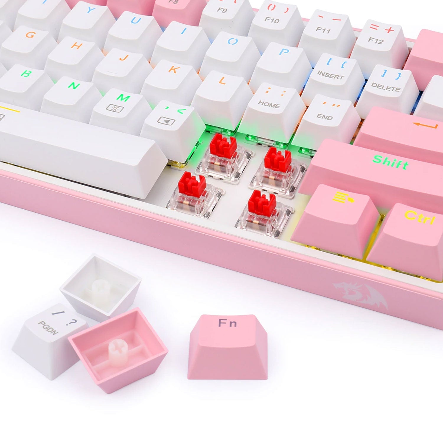 Teclado Gamer Redragon Fizz K617 RGB Mecánico Switch Red Rosado con Blanco - Bestmart
