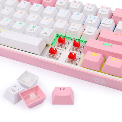 Teclado Gamer Redragon Fizz K617 RGB Mecánico Switch Red Rosado con Blanco - Bestmart