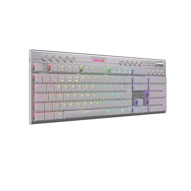 Teclado Gamer Redragon Horus K618W - RGB - SP Full Size WiFi - Blanco - Bestmart