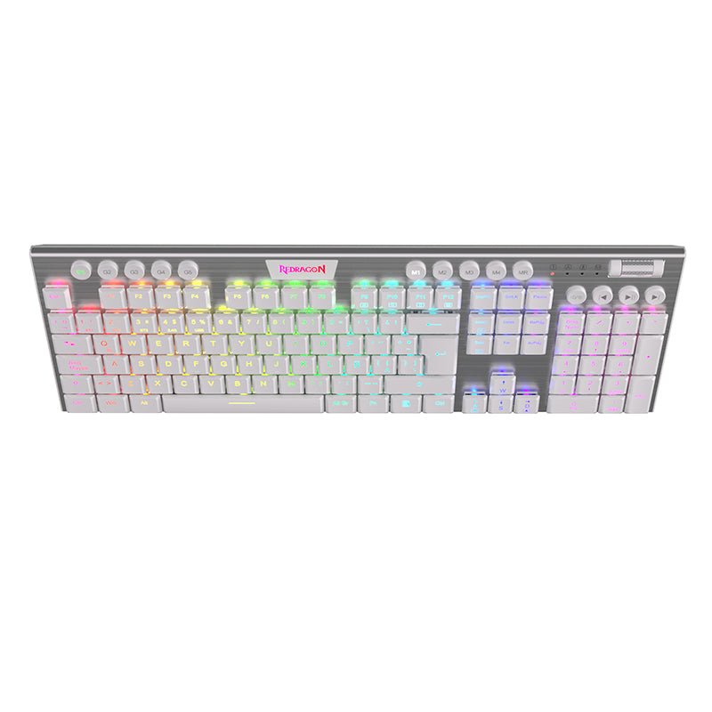 Teclado Gamer Redragon Horus K618W - RGB - SP Full Size WiFi - Blanco - Bestmart