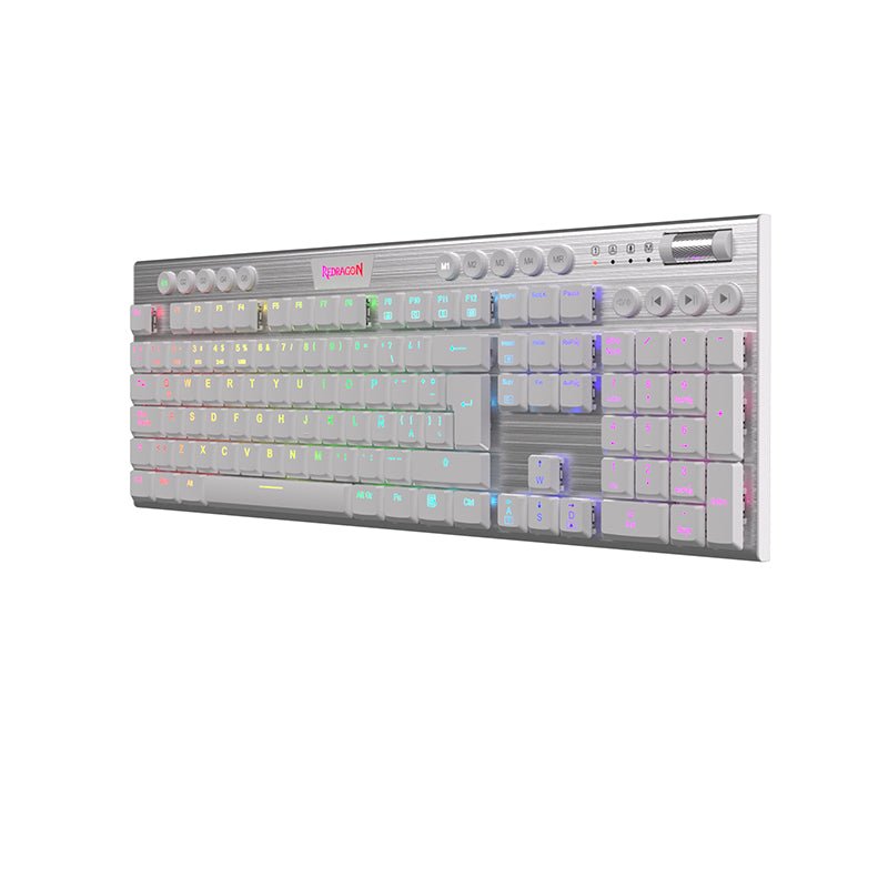 Teclado Gamer Redragon Horus K618W - RGB - SP Full Size WiFi - Blanco - Bestmart