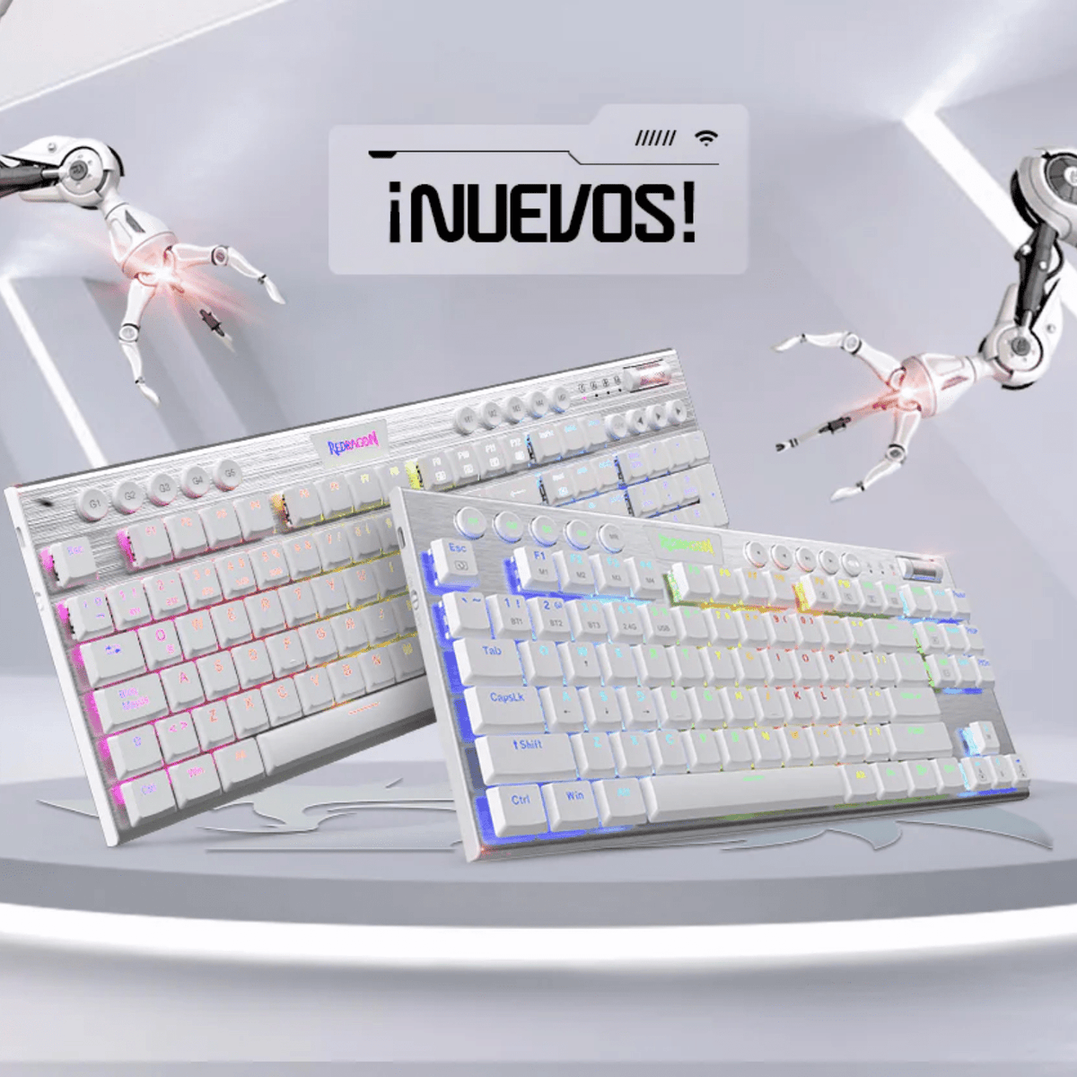 Teclado Gamer Redragon Horus K618W - RGB - SP Full Size WiFi - Blanco - Bestmart