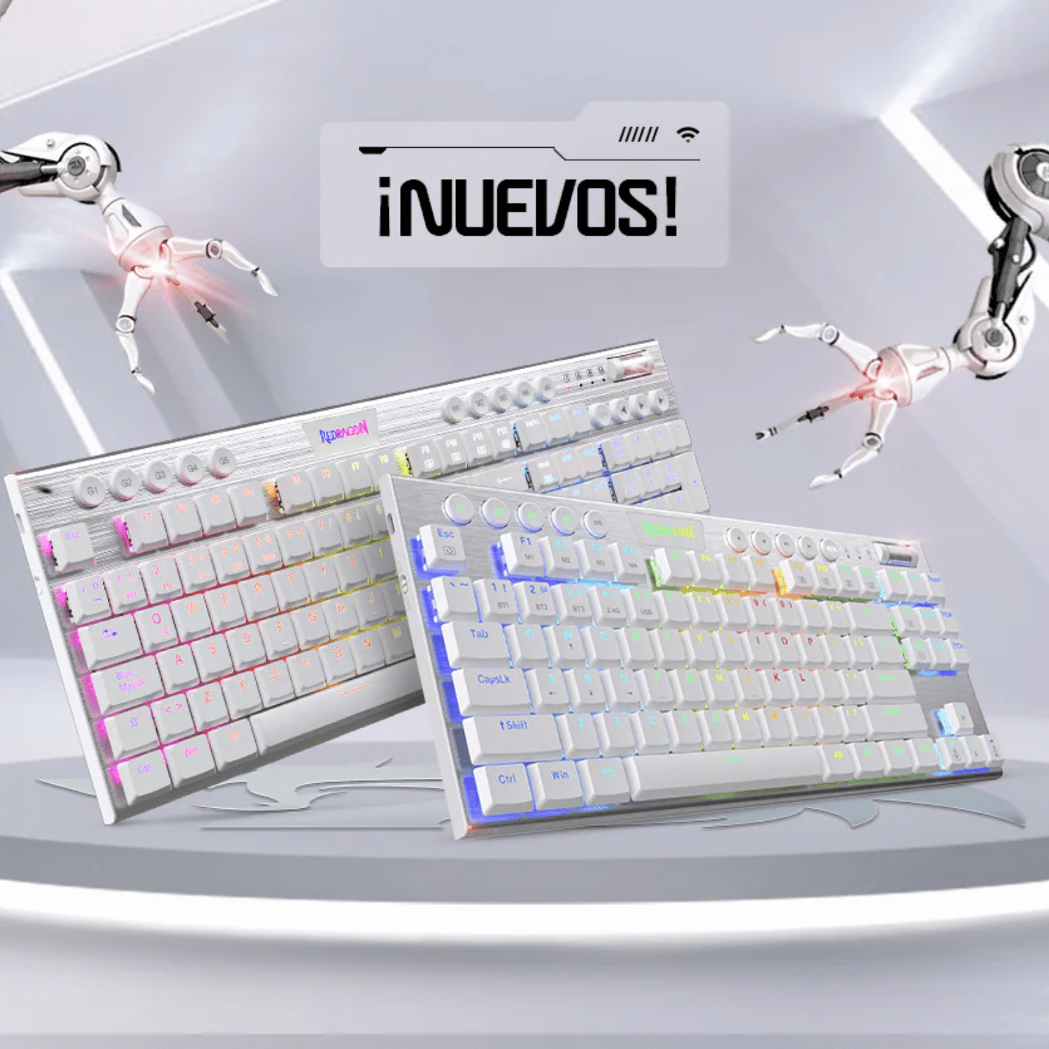 Teclado Gamer Redragon Horus K618W - RGB - SP Full Size WiFi - Blanco - Bestmart