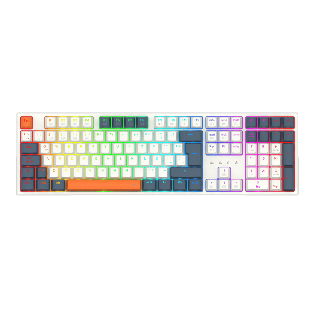Teclado Gamer Redragon Trundle K668WBO RGB Switch Red Español Blanco - Bestmart