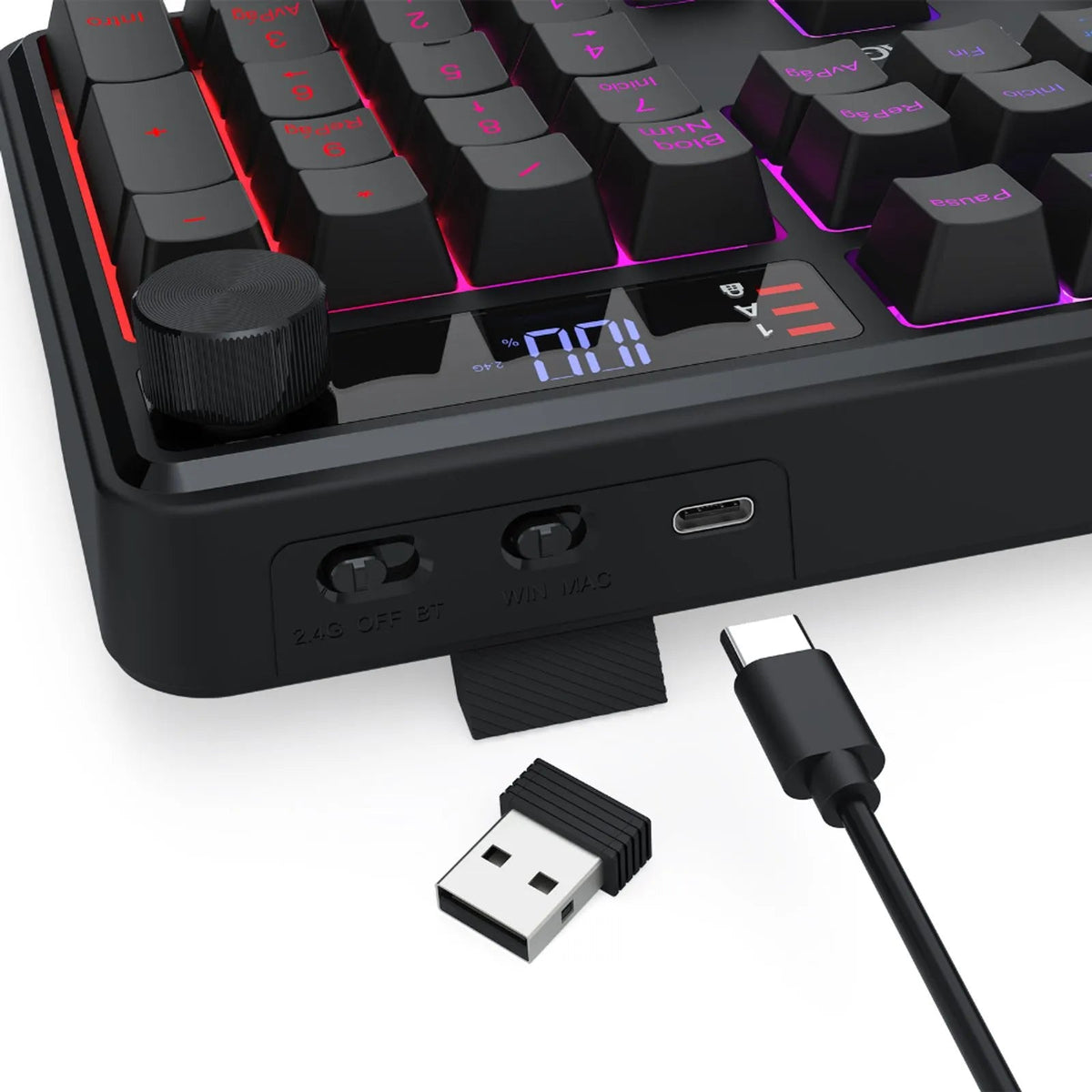 Teclado Gamer Redragon Volcano Pro K526-PRO Full Size RGB Inalámbrico Tri-Mode Negro - Bestmart