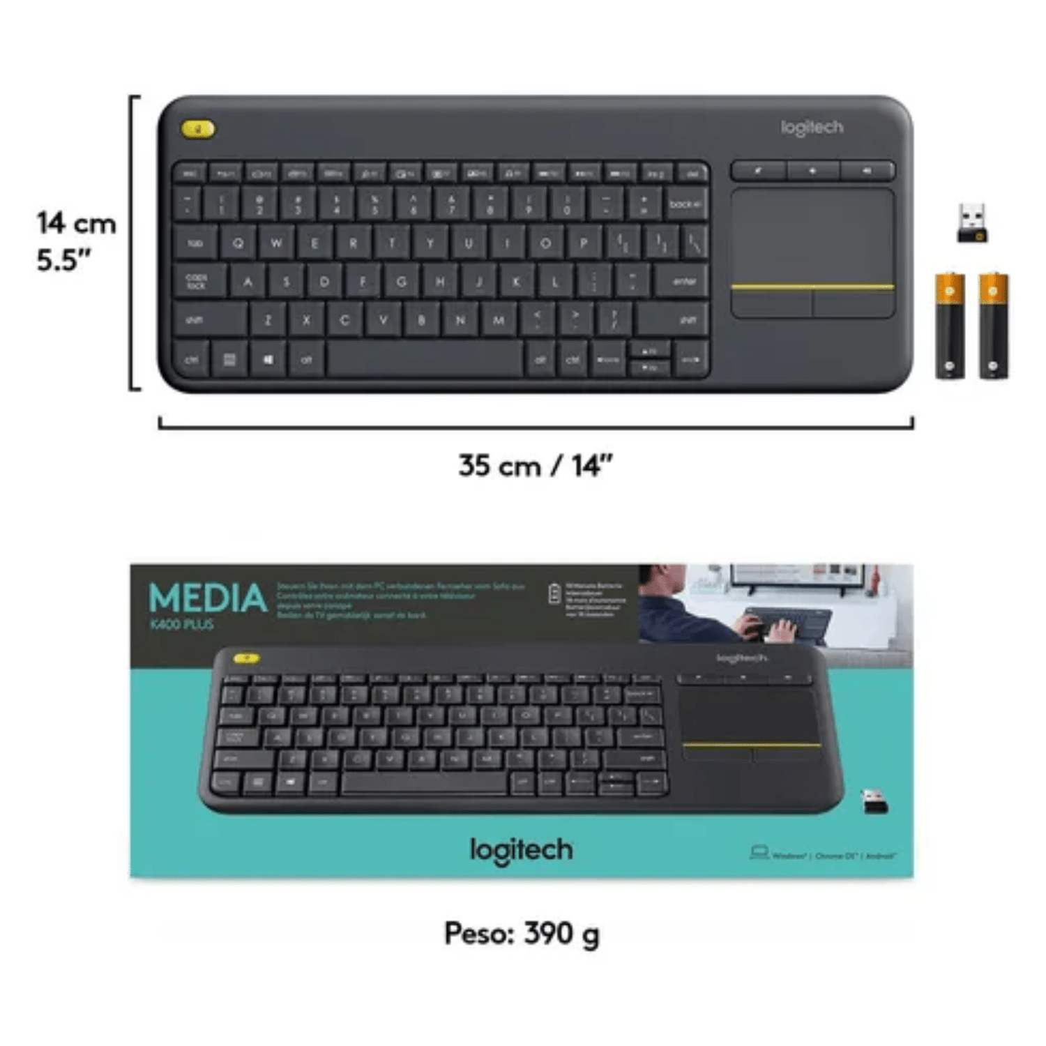 Teclado Inalambrico Logitech K400 Plus con touchpad negro - Bestmart