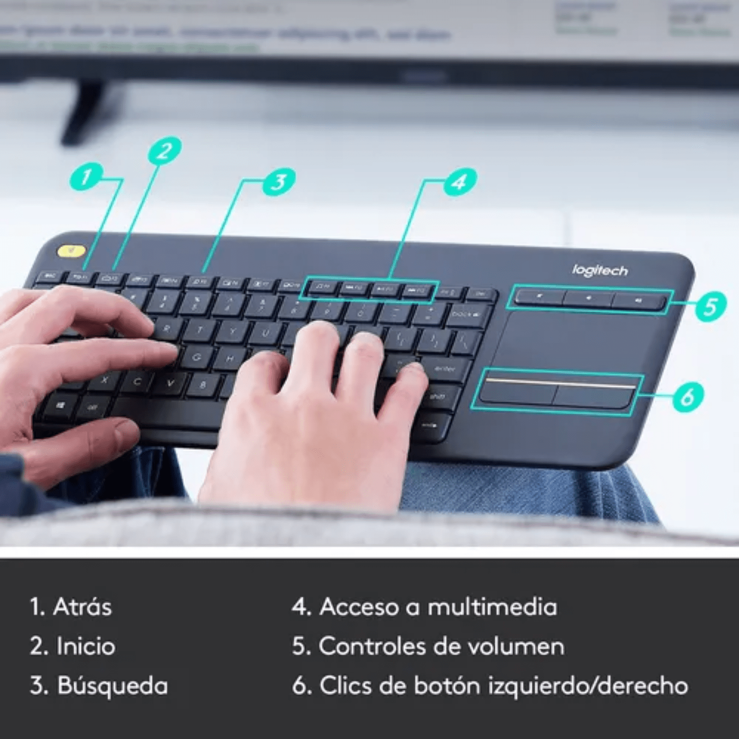 Teclado Inalambrico Logitech K400 Plus con touchpad negro - Bestmart