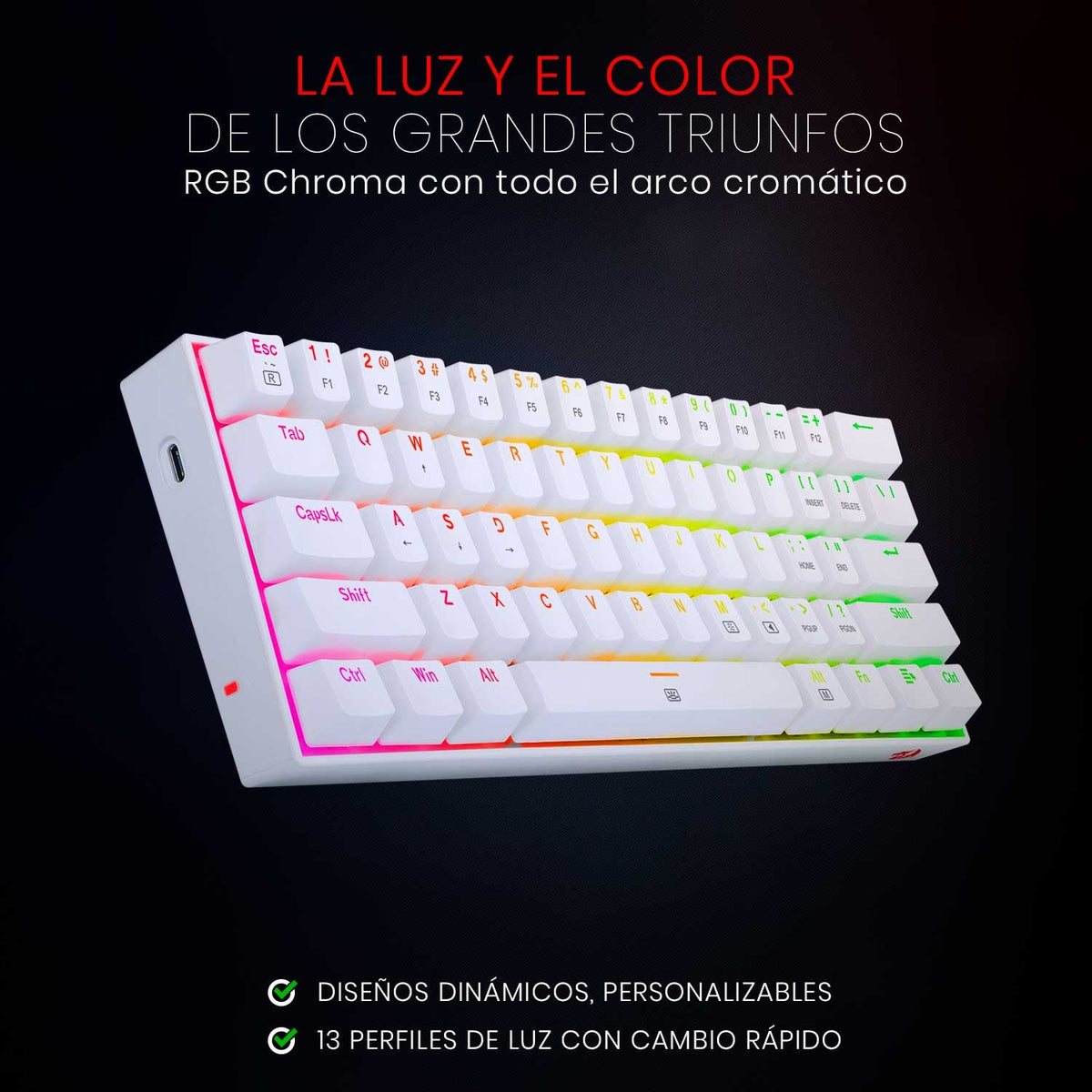 Teclado Mecánico Gamer Redragon Dragonborn K630W RGB Switch Brown - Compacto 60% - Blanco - Español - Bestmart