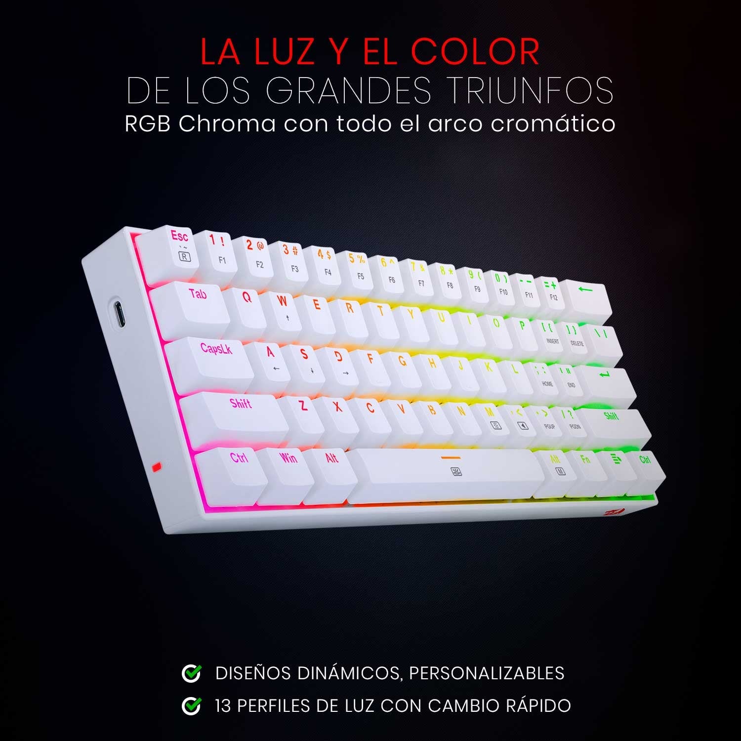 Teclado Mecánico Gamer Redragon Dragonborn K630W RGB Switch Brown - Compacto 60% - Blanco - Español - Bestmart