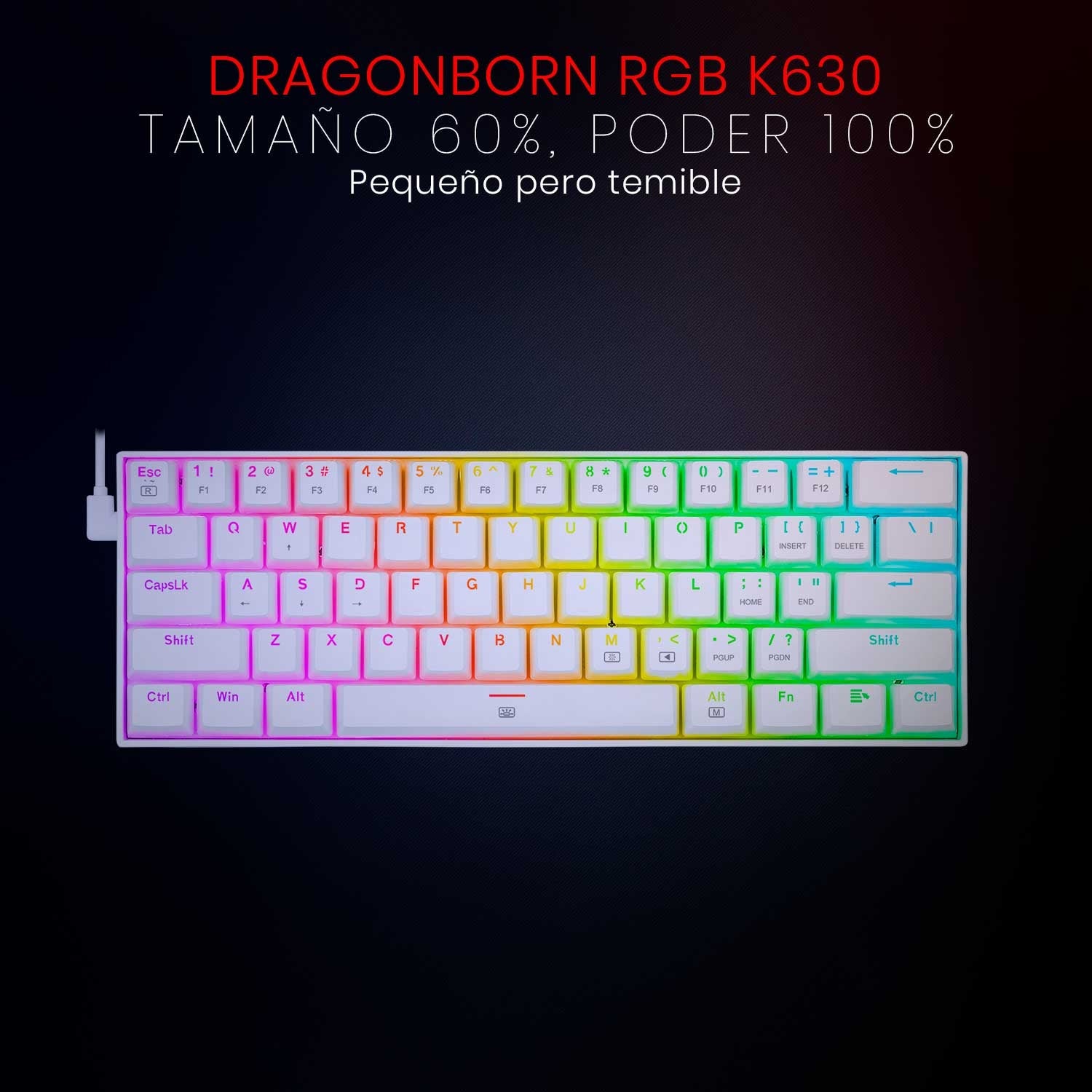 Teclado Mecánico Gamer Redragon Dragonborn K630W RGB Switch Brown - Compacto 60% - Blanco - Español - Bestmart