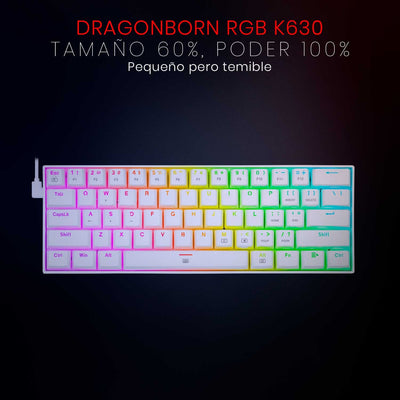 Teclado Mecánico Gamer Redragon Dragonborn K630W RGB Switch Brown - Compacto 60% - Blanco - Español - Bestmart
