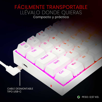 Teclado Mecánico Gamer Redragon Dragonborn K630W RGB Switch Brown - Compacto 60% - Blanco - Español - Bestmart