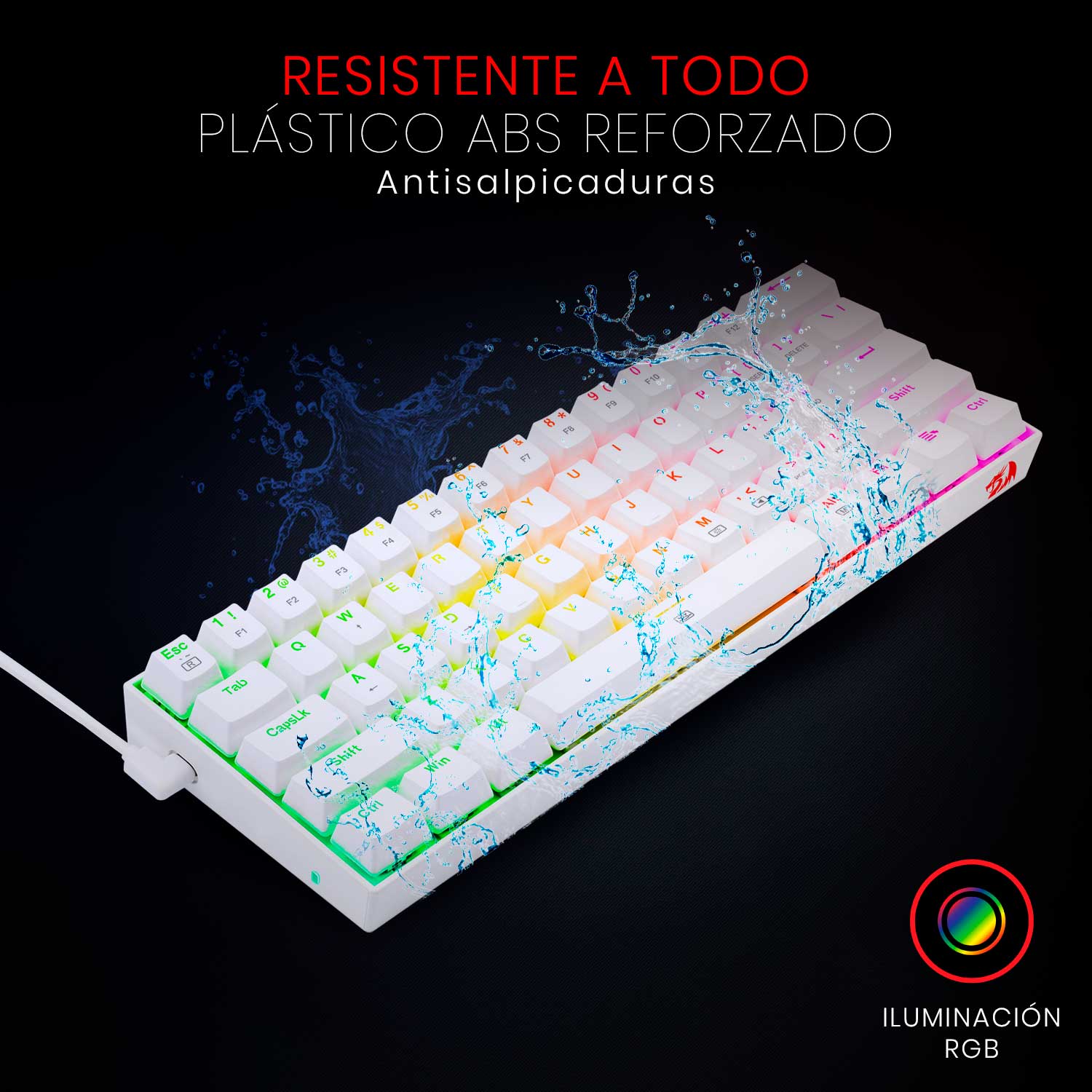 Teclado Mecánico Gamer Redragon Dragonborn K630W RGB Switch Brown - Compacto 60% - Blanco - Español - Bestmart