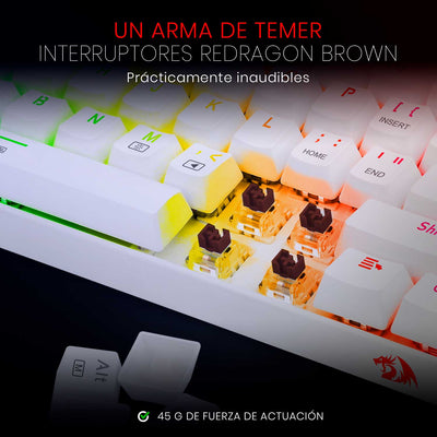 Teclado Mecánico Gamer Redragon Dragonborn K630W RGB Switch Brown - Compacto 60% - Blanco - Español - Bestmart