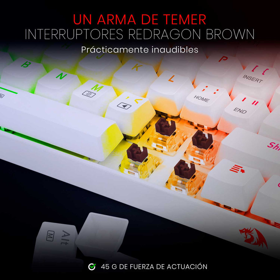 Teclado Gamer Redragon Dragonborn K630W RGB Switch Brown - Blanco - Bestmart