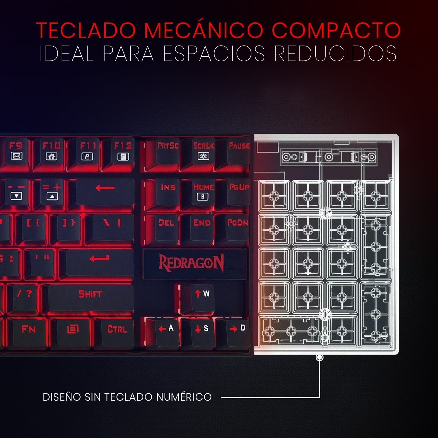 Teclado Mecánico Gamer Redragon Kumara K552 RGB Switch Red - Compacto 80% - Negro - Español - Bestmart