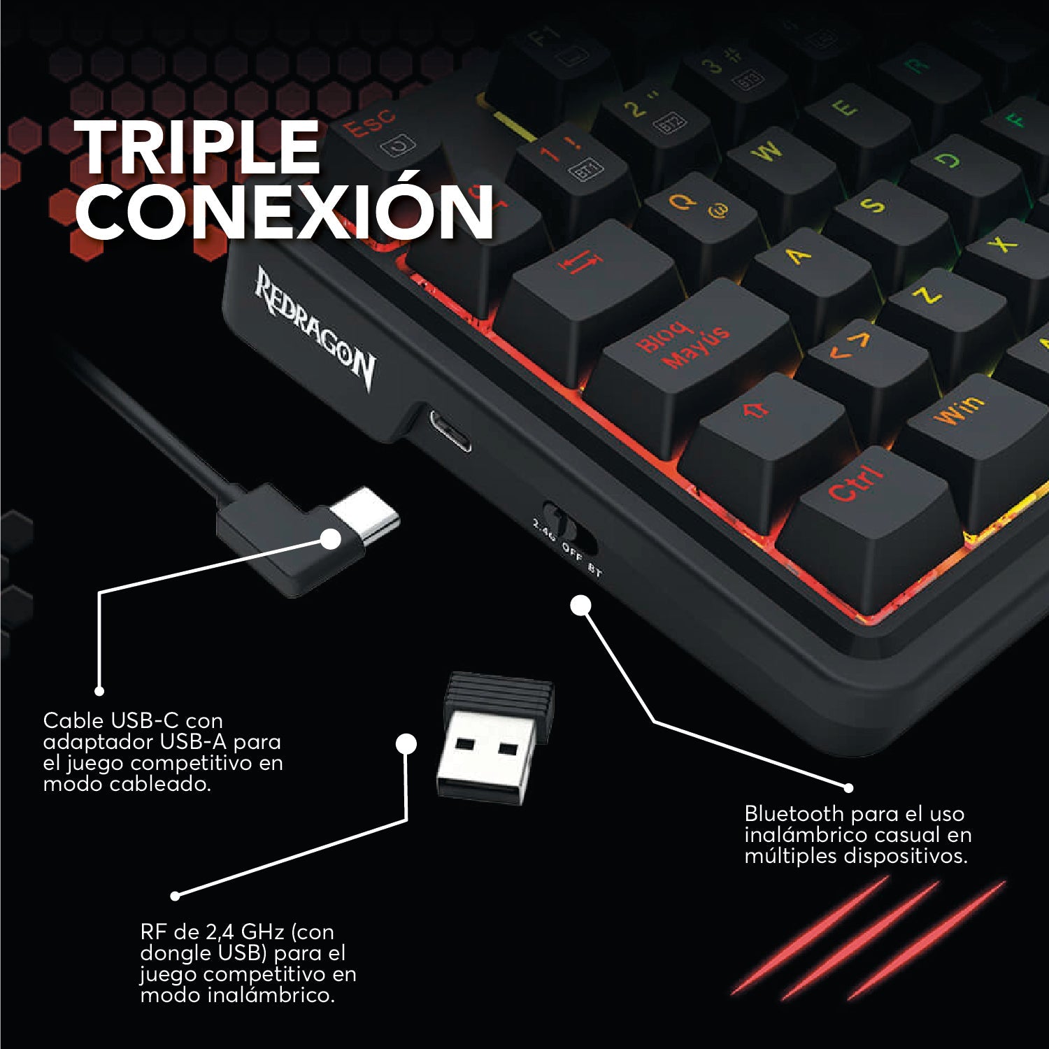 Teclado Mecánico Gamer Redragon Ucal Pro K673 Chroma RGB Switch Red - Compacto 75% - Negro - Español - Bestmart