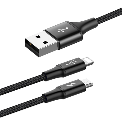 Cable 2 en 1 Rapid Series USB a lightning y Micro USB 1.2m - Bestmart