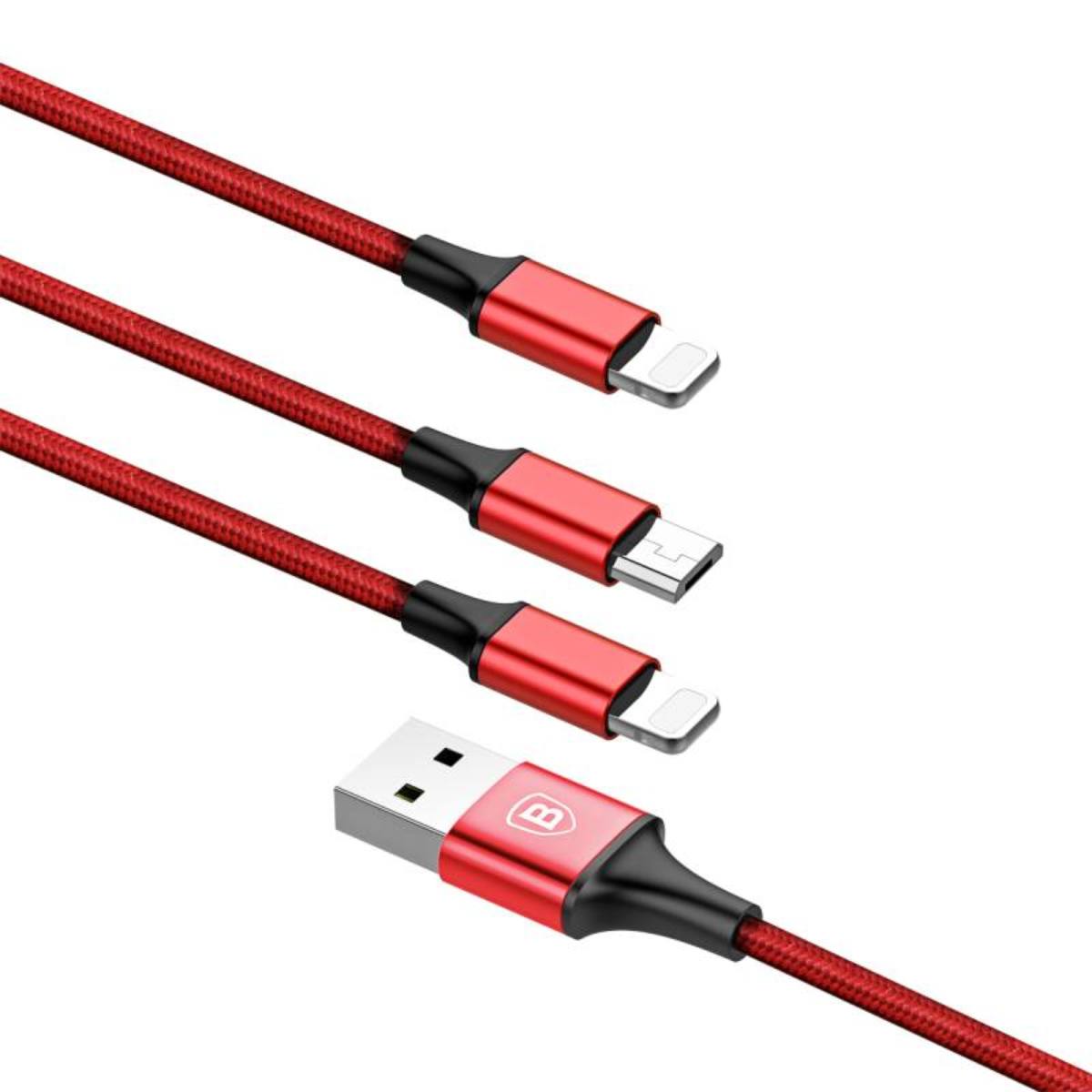 Cable 3 en 1 Rapid Series USB a doble lightning y Micro USB 1.2m - Bestmart
