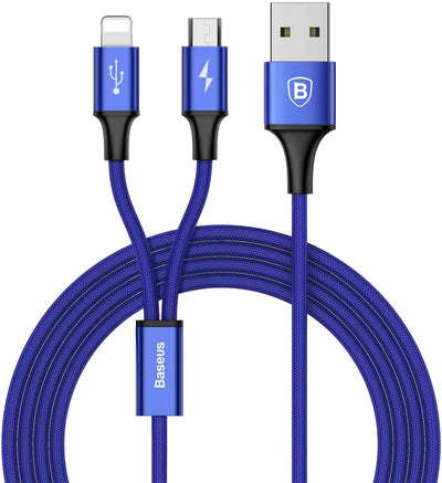 Cable 3 en 1 Rapid Series USB a doble lightning y Micro USB 1.2m - Bestmart
