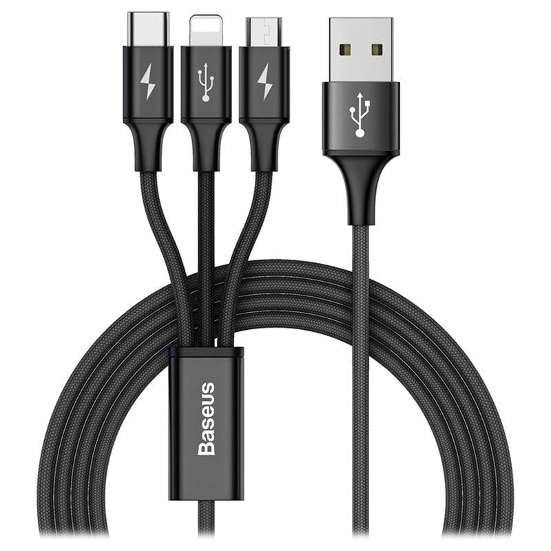 Cable 3 en 1 Rapid Series USB a doble lightning y Micro USB 1.2m - Bestmart