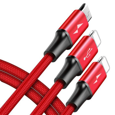 Cable 3 en 1 Rapid Series USB a doble lightning y Micro USB 1.2m - Bestmart