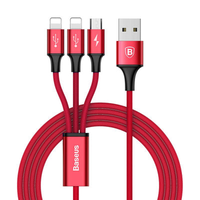 Cable 3 en 1 Rapid Series USB a doble lightning y Micro USB 1.2m - Bestmart