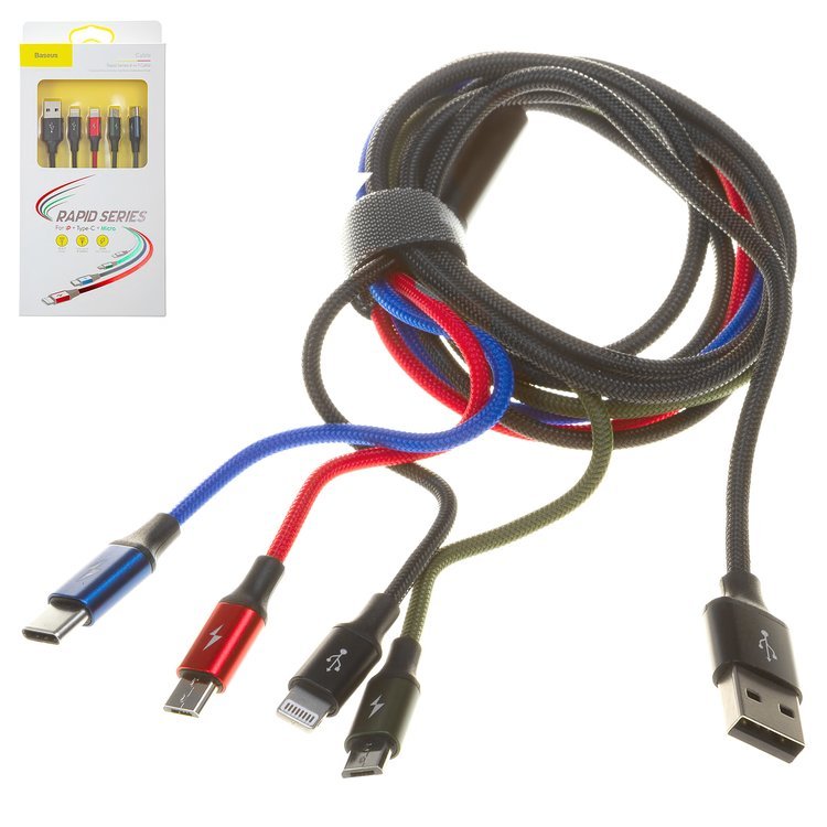 Cable carga rapida 4 en 1 USB tipo - A, USB tipo C, micro USB tipo - B (2), Lightning - Bestmart