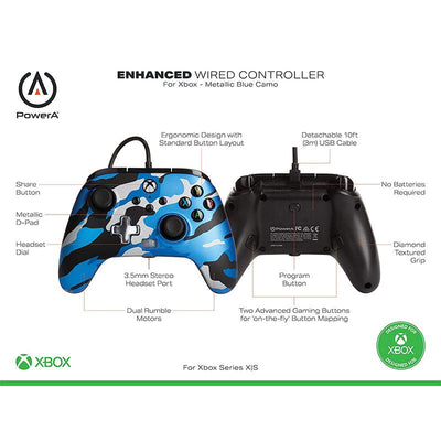 Control Xbox S/X PowerA Con Cable - Azul Metálico Camo - Bestmart