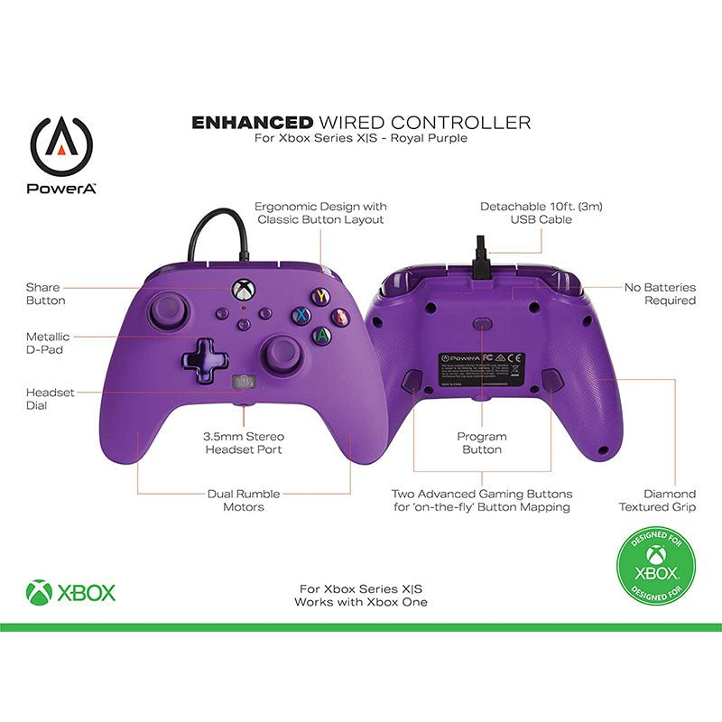 Control Xbox S/X PowerA Con Cable - Morado - Bestmart