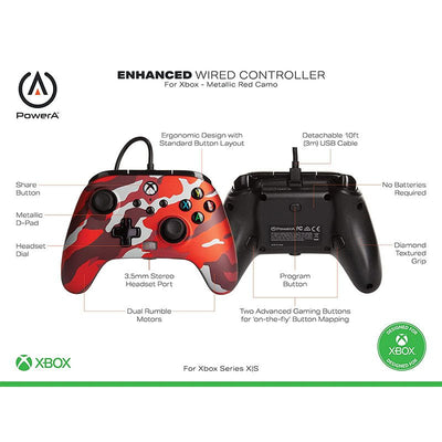 Control Xbox S/X PowerA Con Cable - Rojo Metálico Camo - Bestmart