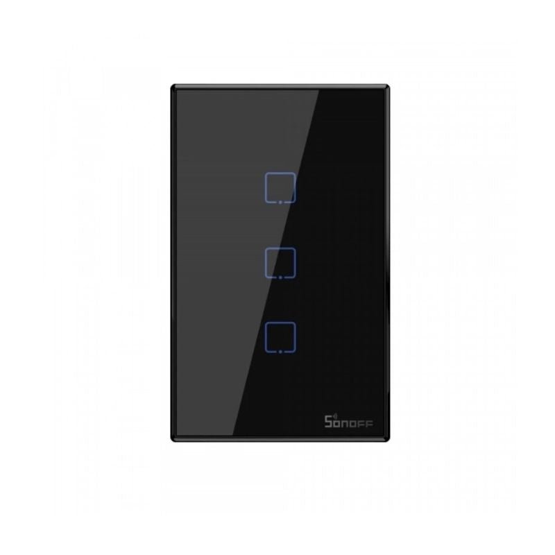 INTERRUPTOR DE PARED SONOFF DE 3 CANALES WIFI + RF (NEGRO) - Bestmart