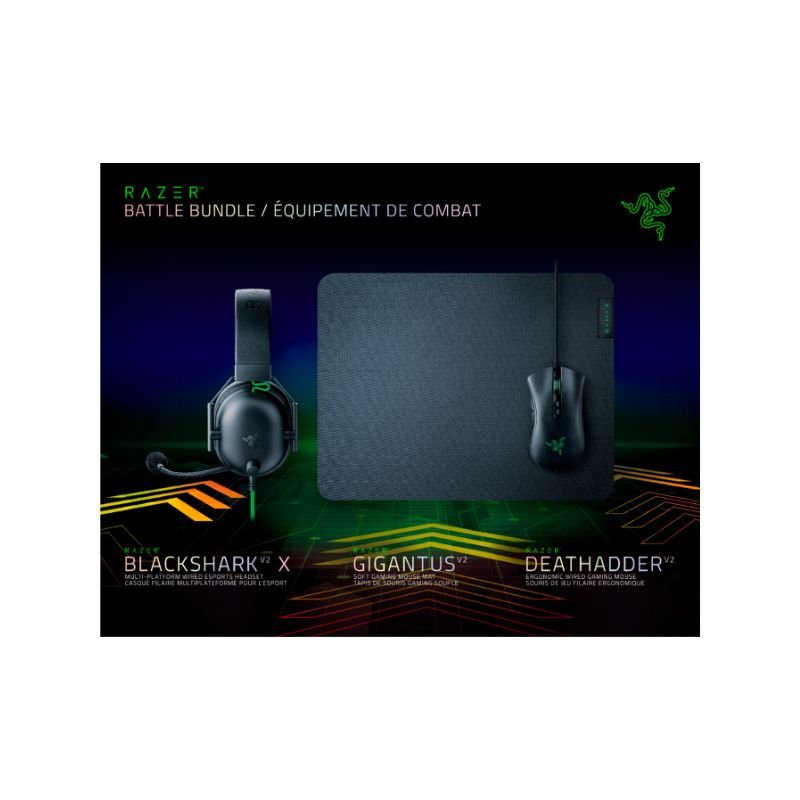 RAZER - Pack de Batalla - MOUSE DeathAdder V2 - AUDIFONOS BlackShark V2 X - Gigantus V2 M - Negro - Bestmart